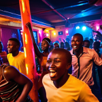 **

`Vibrant Dakar nightlife scene. Mbalax music, colorful lights, and energetic dancers in a crowded club. Capture the feeling of joy and cultural immersion. Night photography, motion blur, warm colors.`

**